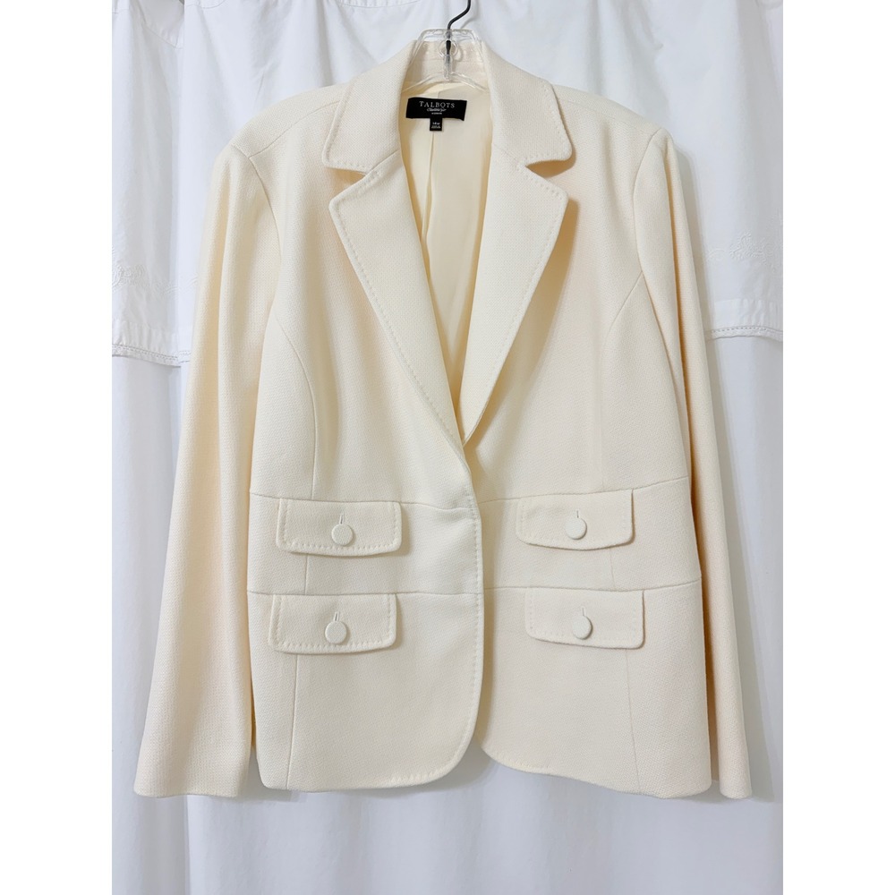 Talbots Woman Cream 100% Wool Blazer Jacket Textured 4-Pocket Ivory 14W 2010